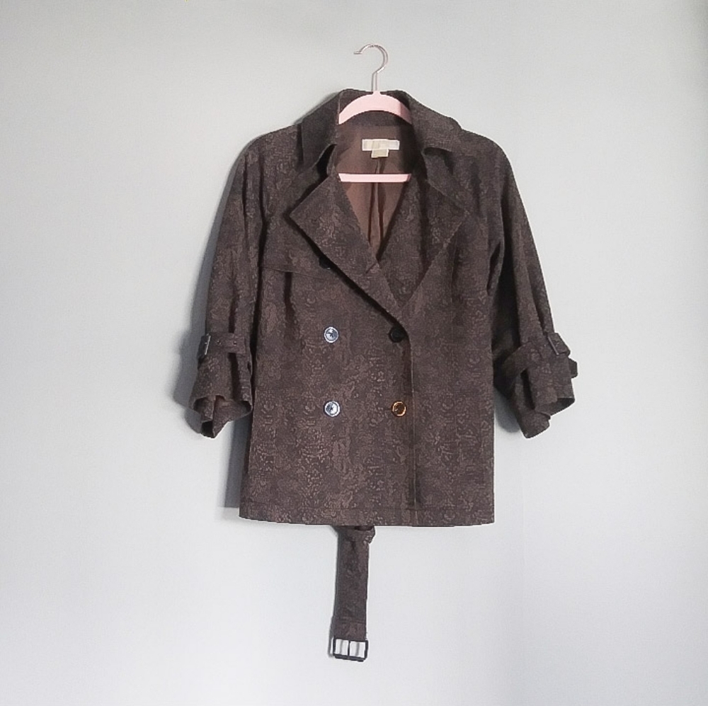 Michael Kors Snakeskin Espresso Chocolate Brown Animal Print Belt Jacket
